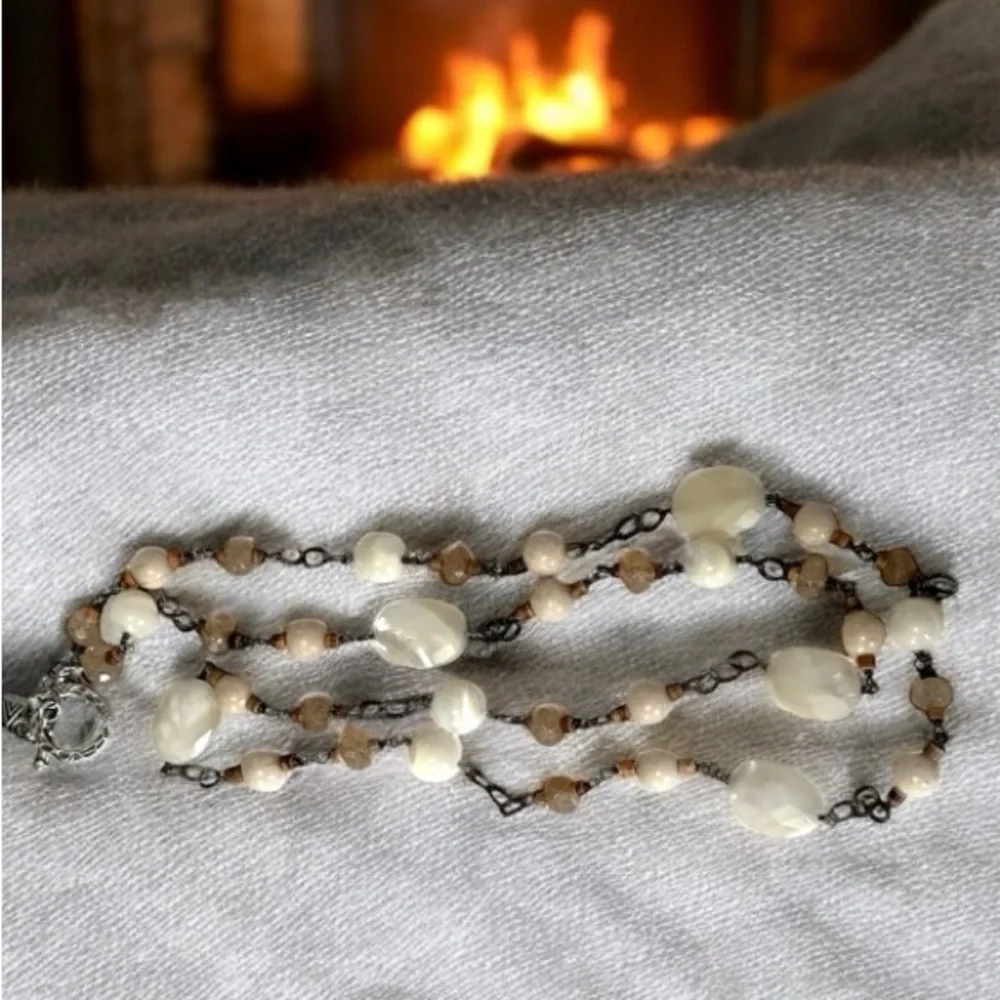 Silpada N1504 Mother of Pearl Rutilated Glass Riverstone Coco Beads Necklace 36”